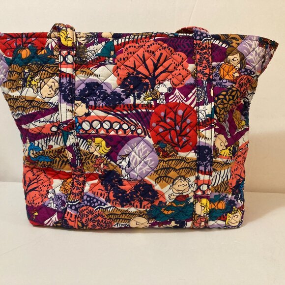 VERA BRADLEY Small Vera Tote Bag Fall for Peanuts Orange Multicolor Cotton - Picture 4 of 7